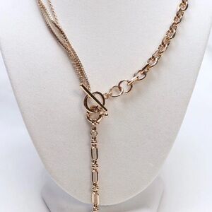 Aqua Gold Tone White Bead Long Drop Necklace